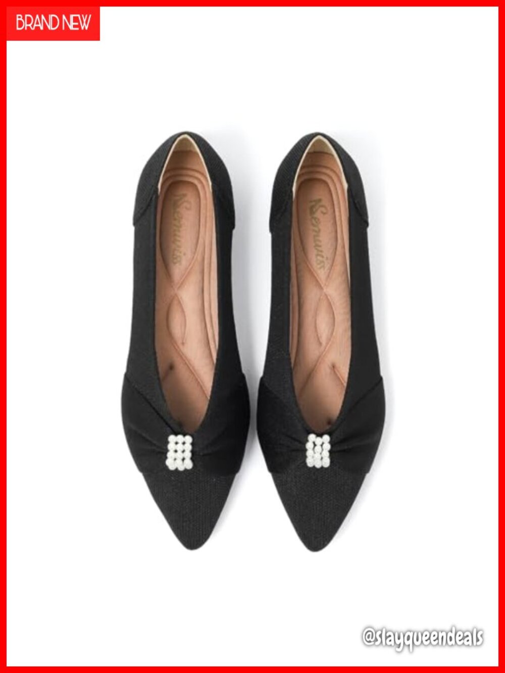 Women's Pointed Toe Pearl Ballet Flats Memory Foam Comfort Dress Shoes